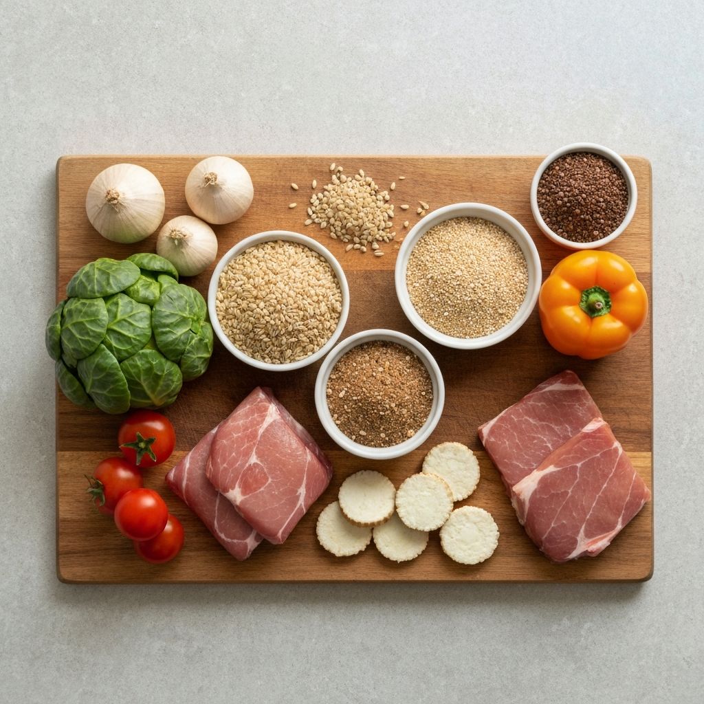 Vielfältige Auswahl ausgewogener Lebensmittel in ansprechender Präsentation